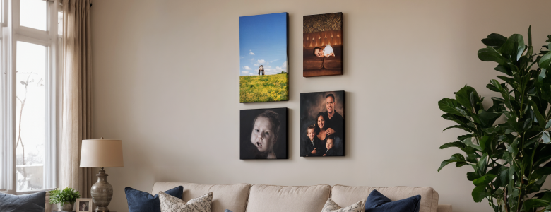 Modern living room with float wrap canvas prints wall decor